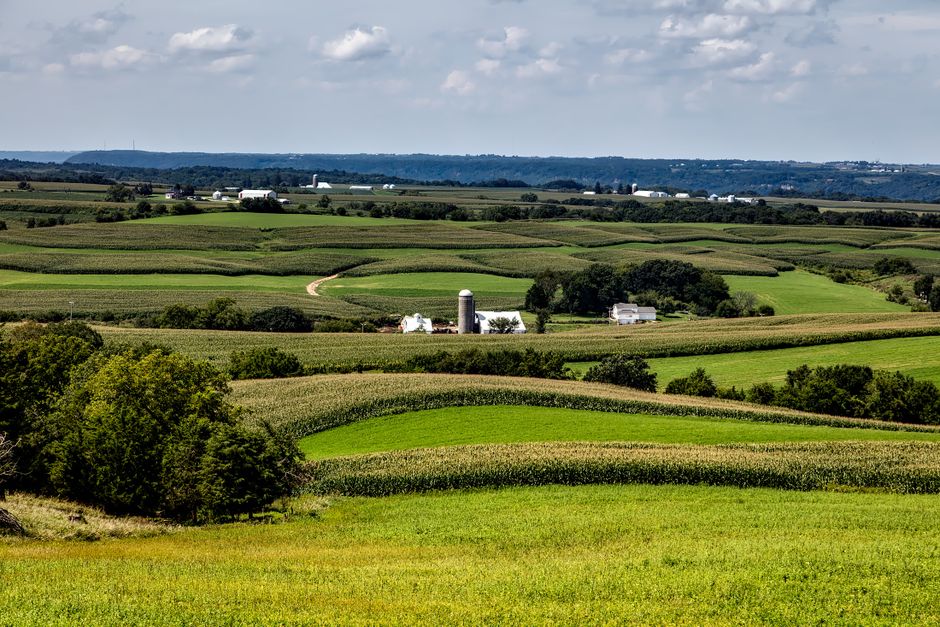 Rolling Driftless Area farmland in rural Dubuque County, Iowa