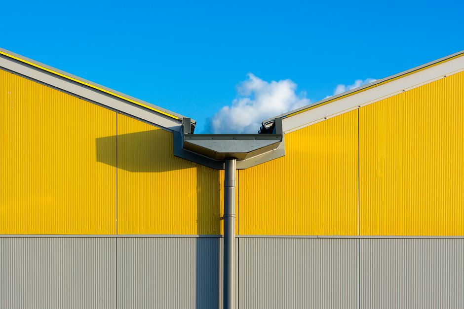 Close-up of a seamless gutter corner miter